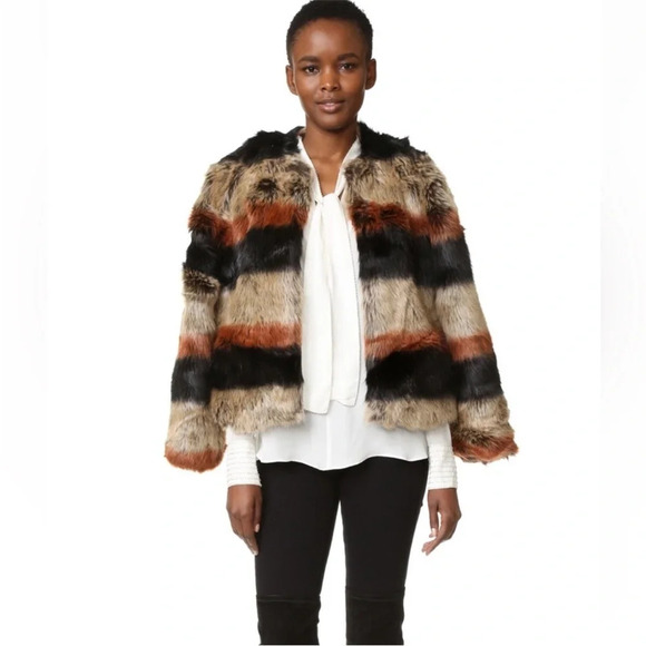 ✨NWT Revolve Tularosa Multi 70s Stripe Harkin Faux Fur Vegan Jacket Coat Large - Picture 7 of 12